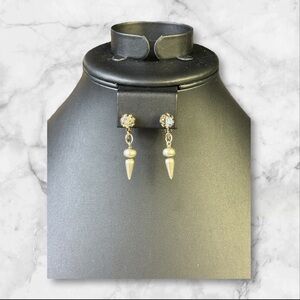 244. Vintage AB‎ Crystal Dangle Spike Clip-On Earrings Silver Tone